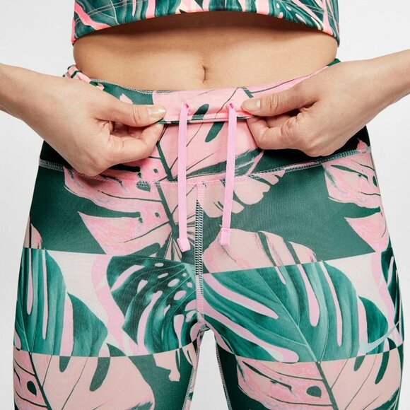 128 Nike Women's Fast Crop Running Tights Green Pink Sz Medium - Picture 6 of 6